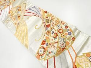 リサイクル　抽象蝶に花鳥・古典柄模様織出し袋帯